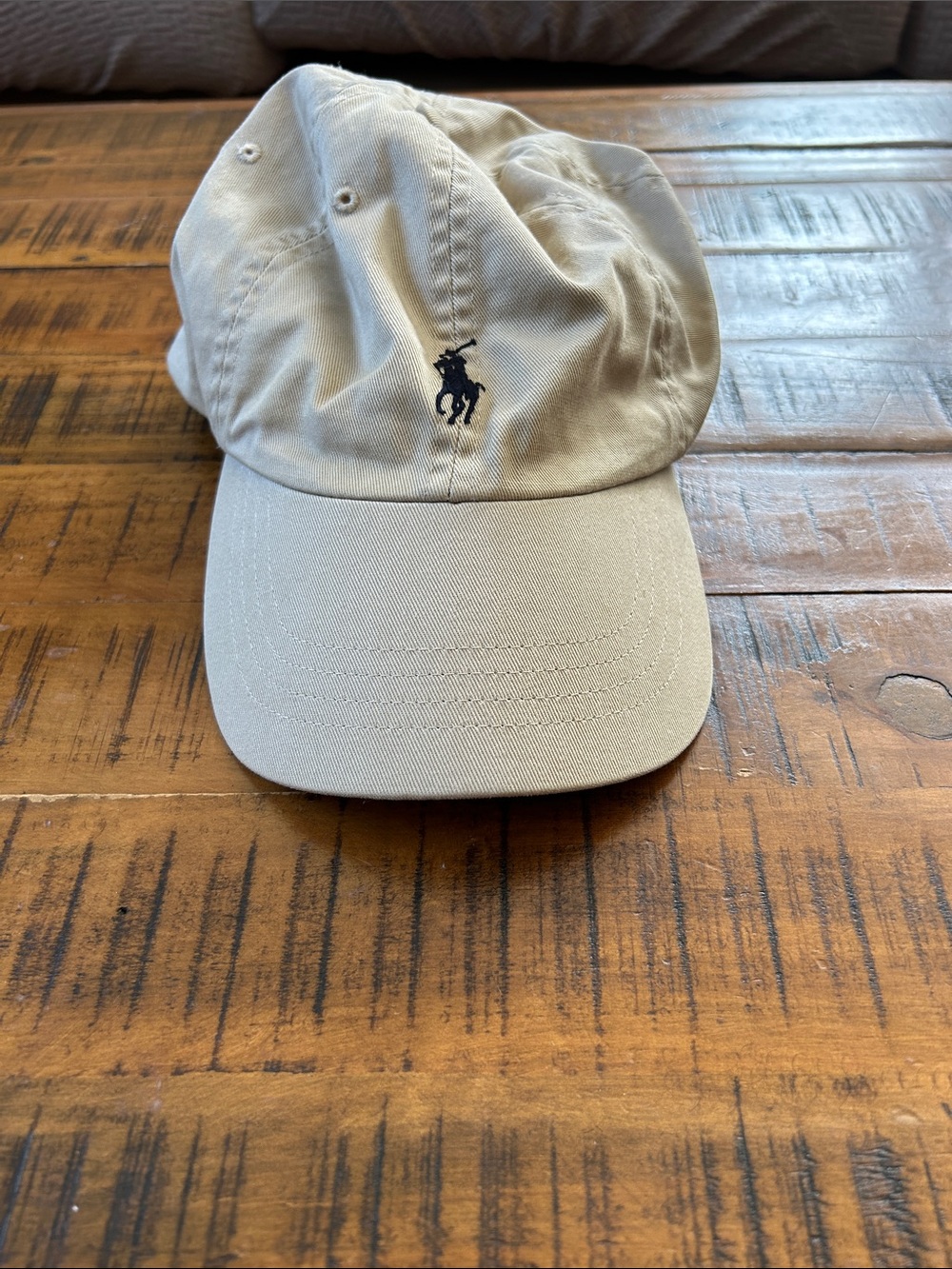Polo by Ralph Lauren Beige Baseball Cap with Navy Polo Player Embroidery